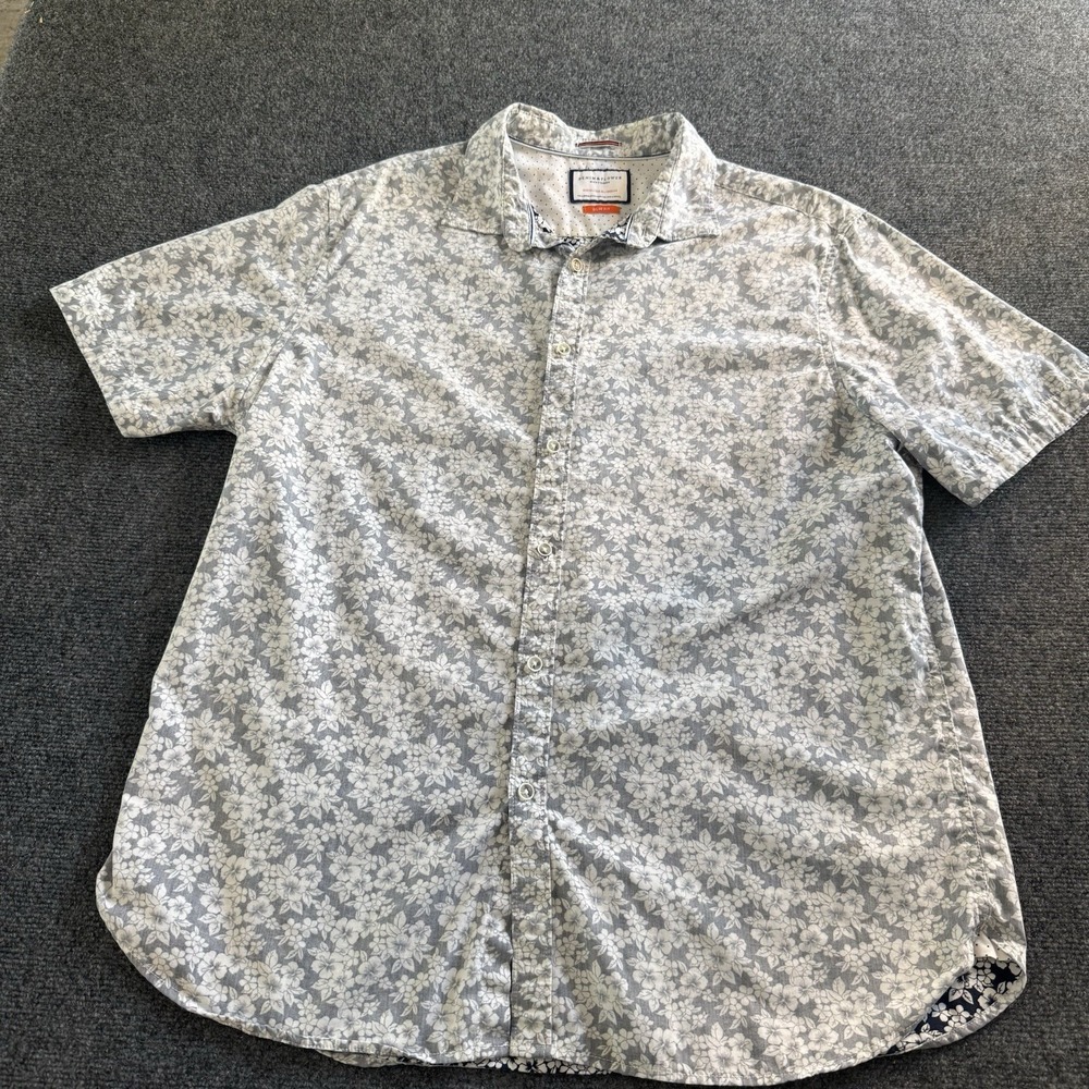 Denim & Flower Ricky Singh Floral Shirt Men XL Slim Fit Gray Short Sleeve